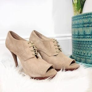 Michael Kors Tan Suede Lace up Platform Booties